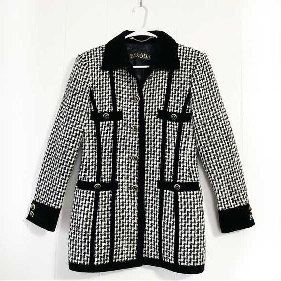 Escada Jackets & Blazers - Vintage Escada Black White Tweed Velour Blazer